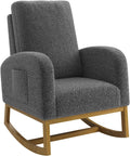 Teddy Upholstered Rocking Chair Nursery, Glider Rocker Chair with High Backrest and Side Pocket, High Back Accent Chair with Wood Legs, Comfy Side Chair for Nursery- Dark Gray