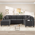 Eafurn Oversized U Shaped Sectional Sofa Tufted Couch w/Left Chaise, 6-Seater Chenille Convertible Corner Couches w/Cup Holders, Storage Armrest and USB Ports