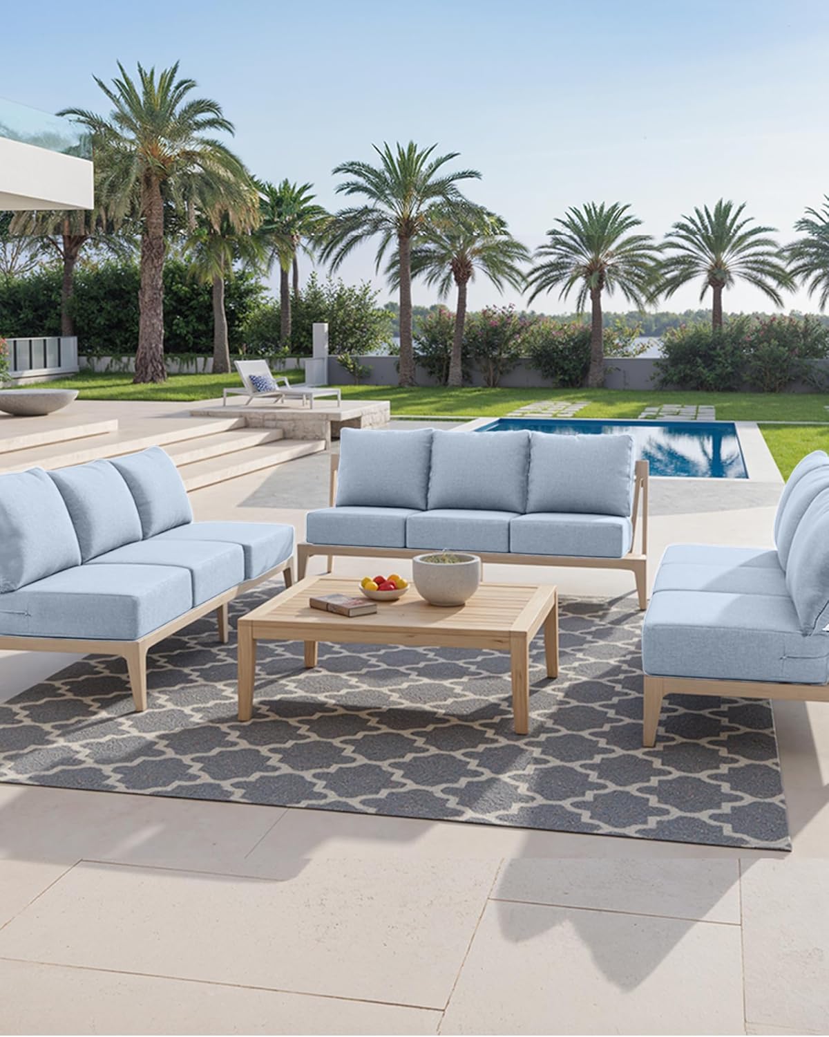 Luxury 24x24x6 Inch Patio Chair Cushions Set of 3 - Memory Foam Deep Seat Water-Resistant Patio Cushion for Lawn Dining Rocking Swivel Chairs Loveseat 3-Seater Sectional Sofa - Baby Blue