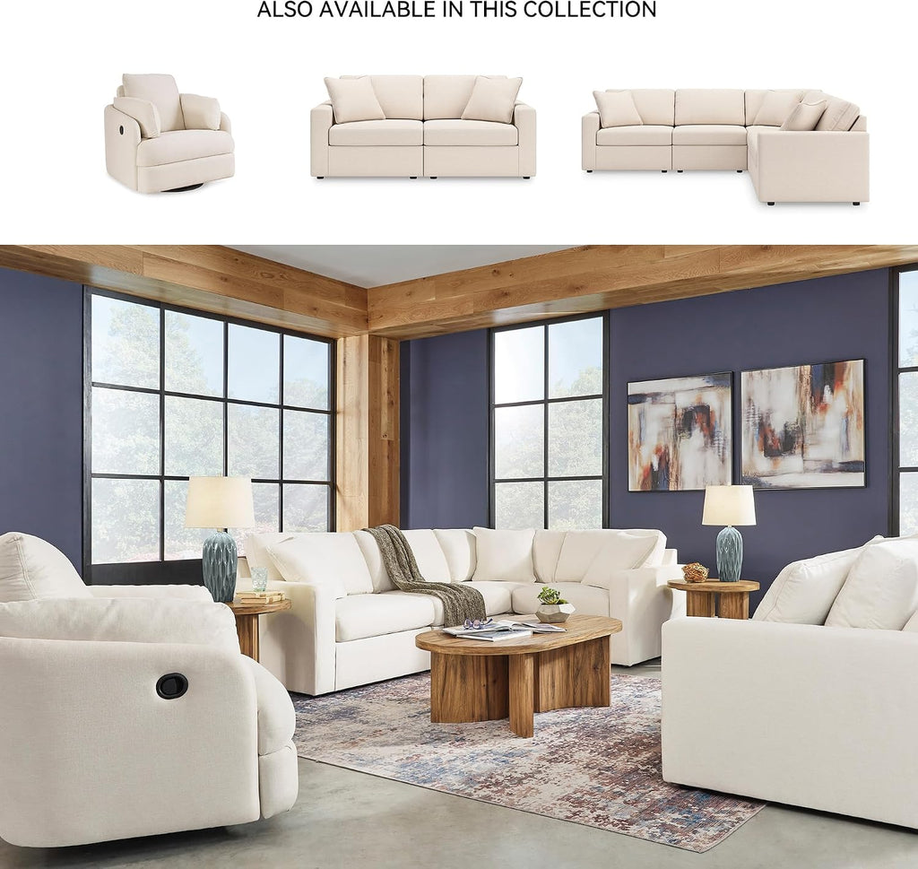 Signature Design by Ashley Modmax Coastal Press-Back Swivel Glider Rocker Recliner with Machine Washable Cover, Hidden Storage Compartments and 2 Bolster Pillows, Beige