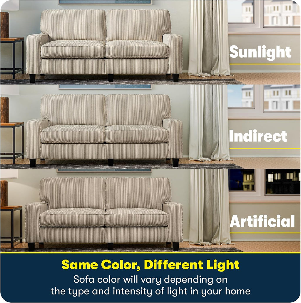 Serta Palisades 61' Track Arm Sofa, Easy Care Polyester, Soft Pillow Back, Pocket Coil Seat Cushions, Removable Covers, Loveseat or Couch for Small Spaces, Living Rooms or Bedrooms, Beige
