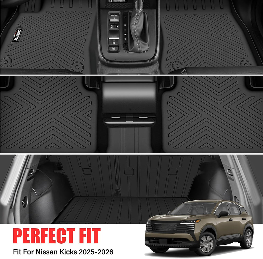 Floor Mats for 2025 2026 Nissan Kicks S/SV for Trunk Mat with Backrest Mat All Weather Mat TPE Rubber Floor Liner Set Cargo Liner for 2025 2026 Nissan Kicks Accessories