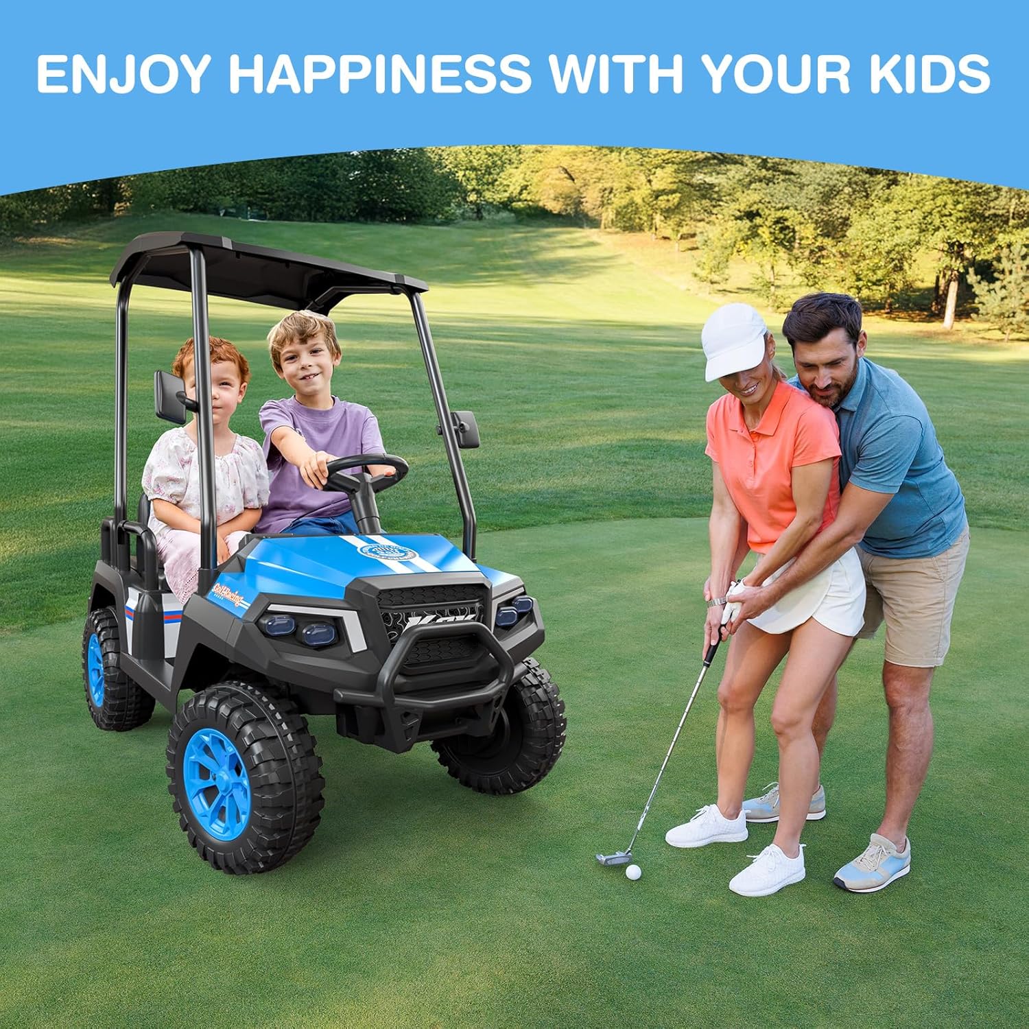 LIGIANT 24V Ride on Toys for Big Kids, 4-Seater Kids' Car, Golf Cart Max. Capacity: 264 Lbs(4 Kids), 4WD Ride on Car w/Remote Control, Detachable Awning, Spring Suspension, Music/Story/Power Display