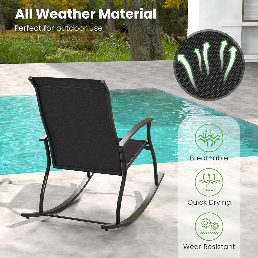 Tangkula Patio Rocking Chairs Set of 2, Outdoor Rocking Chair with Smooth & Safe Rocking Motion, Ergonomic Backrest, Breathable Fabric, All-Weather Outdoor Rocker for Backyard, Poolside (1,Black)