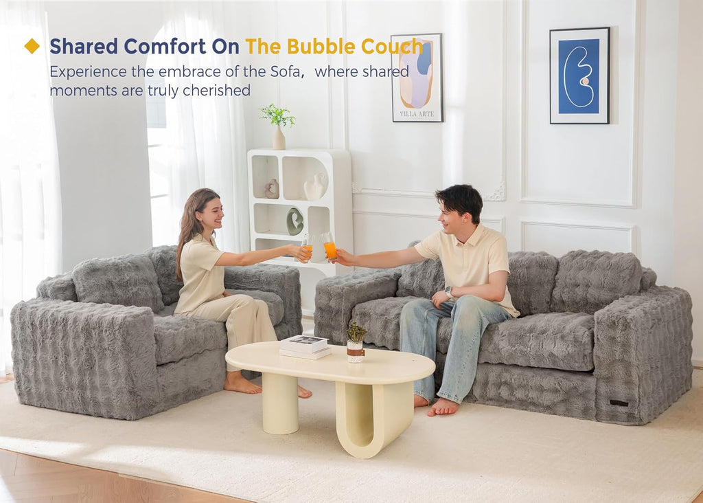MAXYOYO 3-Seater Boneless Sofa Couch, Modern Bubbled Sofa for Living Room, Soft Bean Bag Chair High-Density Foam Couch with Pillows, No Assembly Required