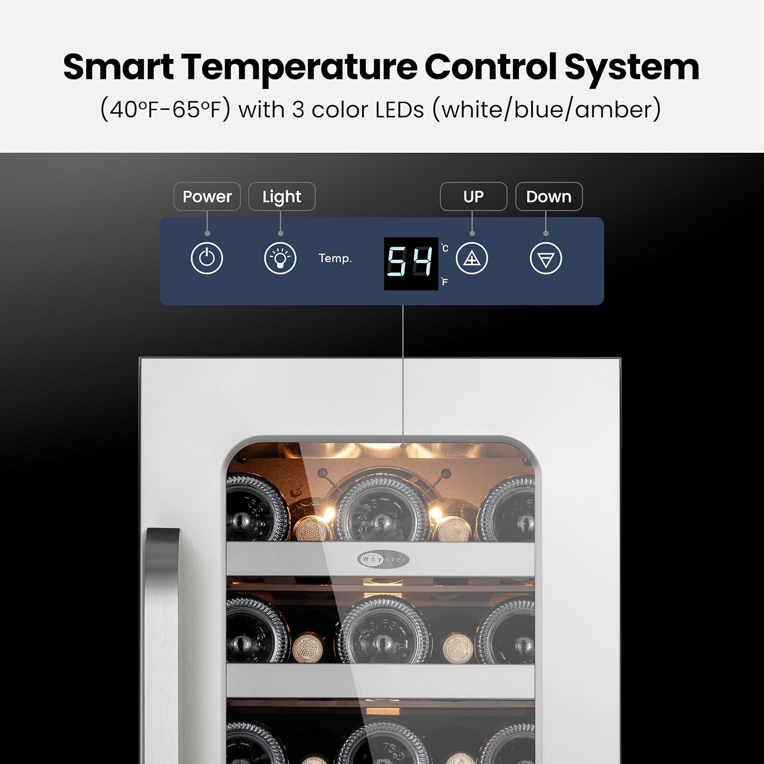 Whynter 33 Bottle Wine Fridge, 15 Inch Wine Cooler Refrigerator Glass Door, 40-65°F Digital Temperature Control, 3 LED Under Counter Built-in or Freestanding for Home Bar Kitchen Office 3.0 cu.ft
