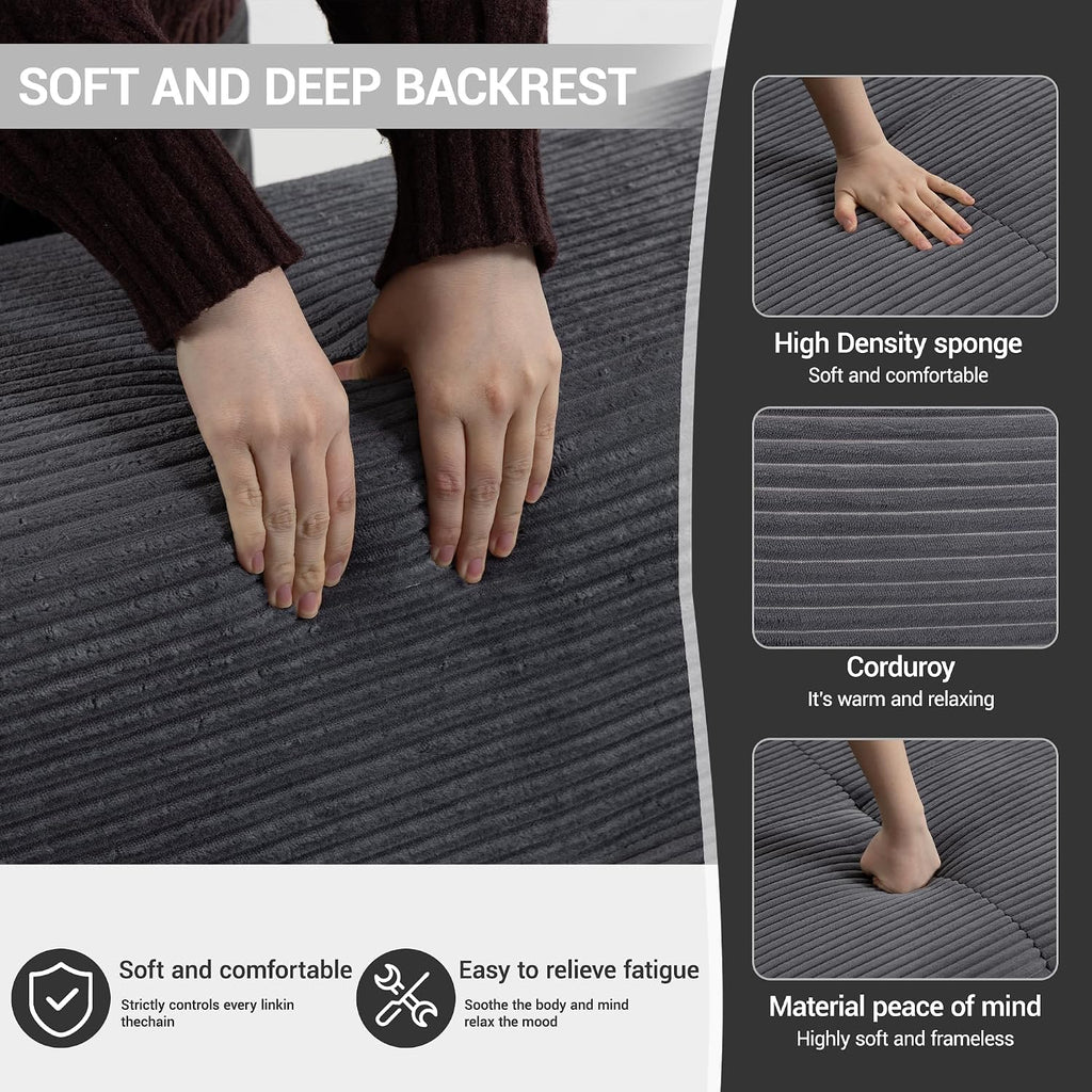 119'' Modular L-Shaped Boneless Sectional, Corduroy Deep Seat Cloud Sectional Couch, Small Space Sofa for Apartment Living Room Bedroom, No Assembly, Grey
