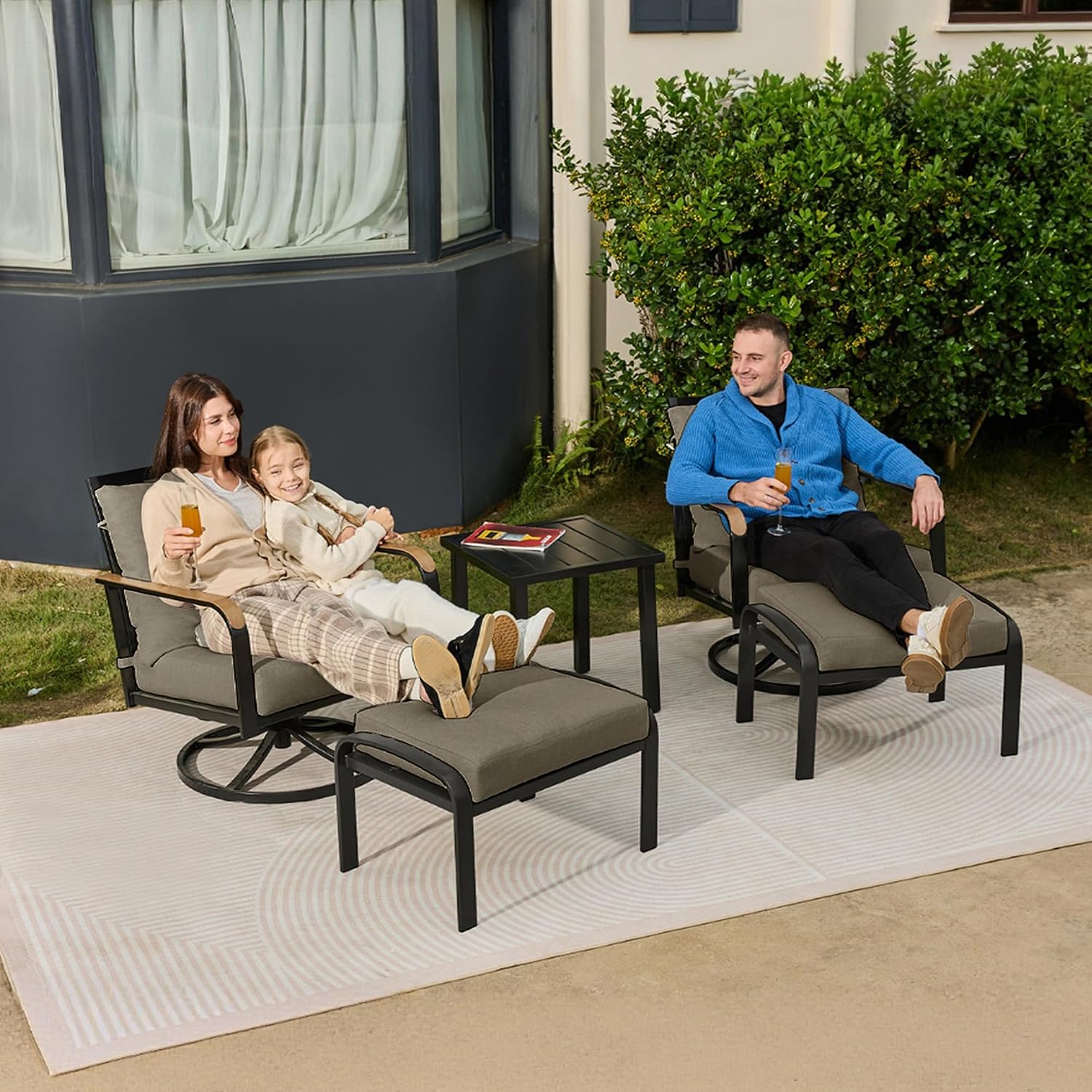 NATURAL EXPRESSIONS Patio Furniture Set,Outdoor Patio Chairs with 2 Swivel Glider Rocking Chairs,5 Piece Outdoor Conversation Set with Ottomans,All Weather Sturdy Frame,6' Cushions for Garden,Yard