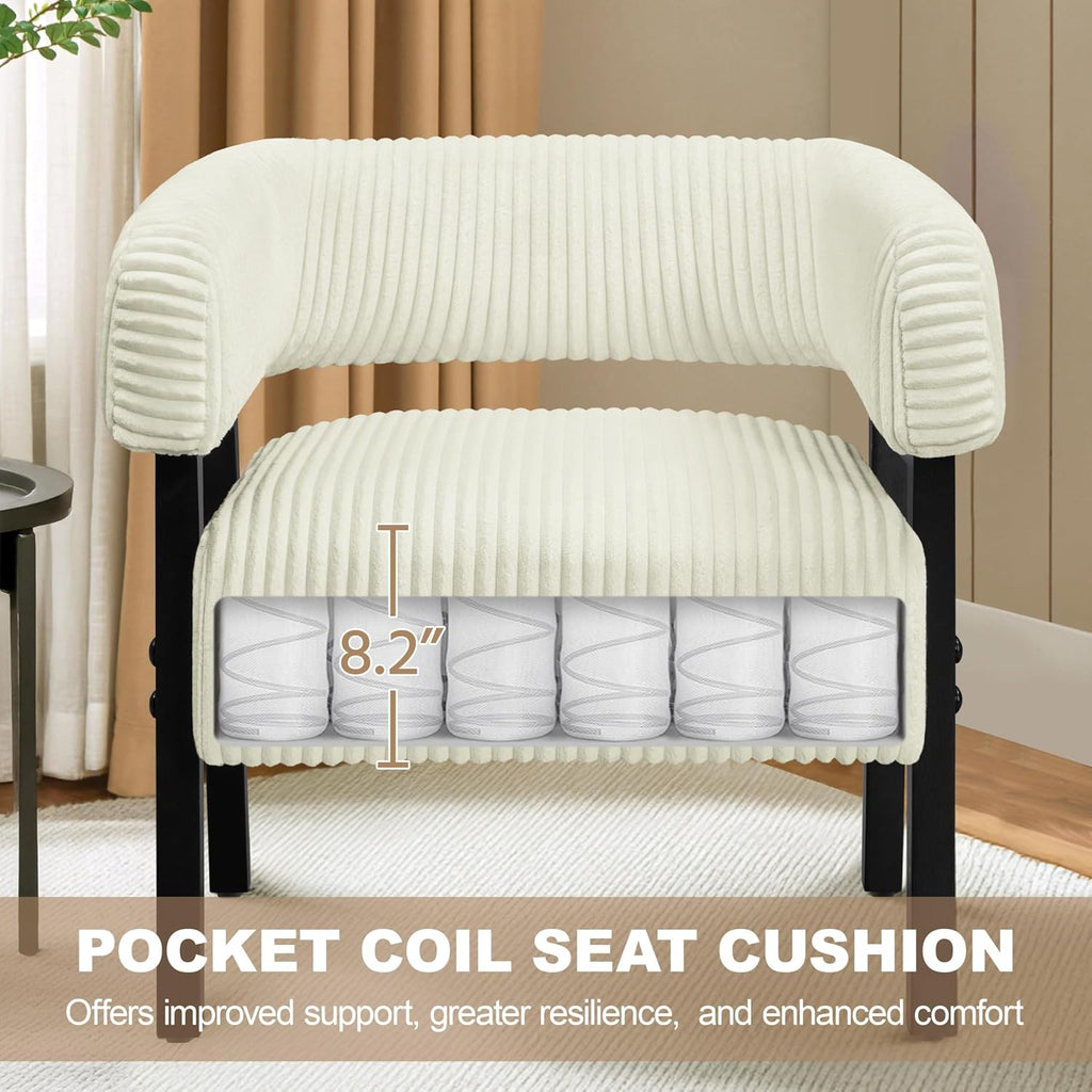 Yaheetech Accent Chair Set of 2 with Pocket Coiled Seat, Corduroy Living Room Barrel Chair Comfy Modern Sofa Armchair for Small Space Bedroom Reading, Beige