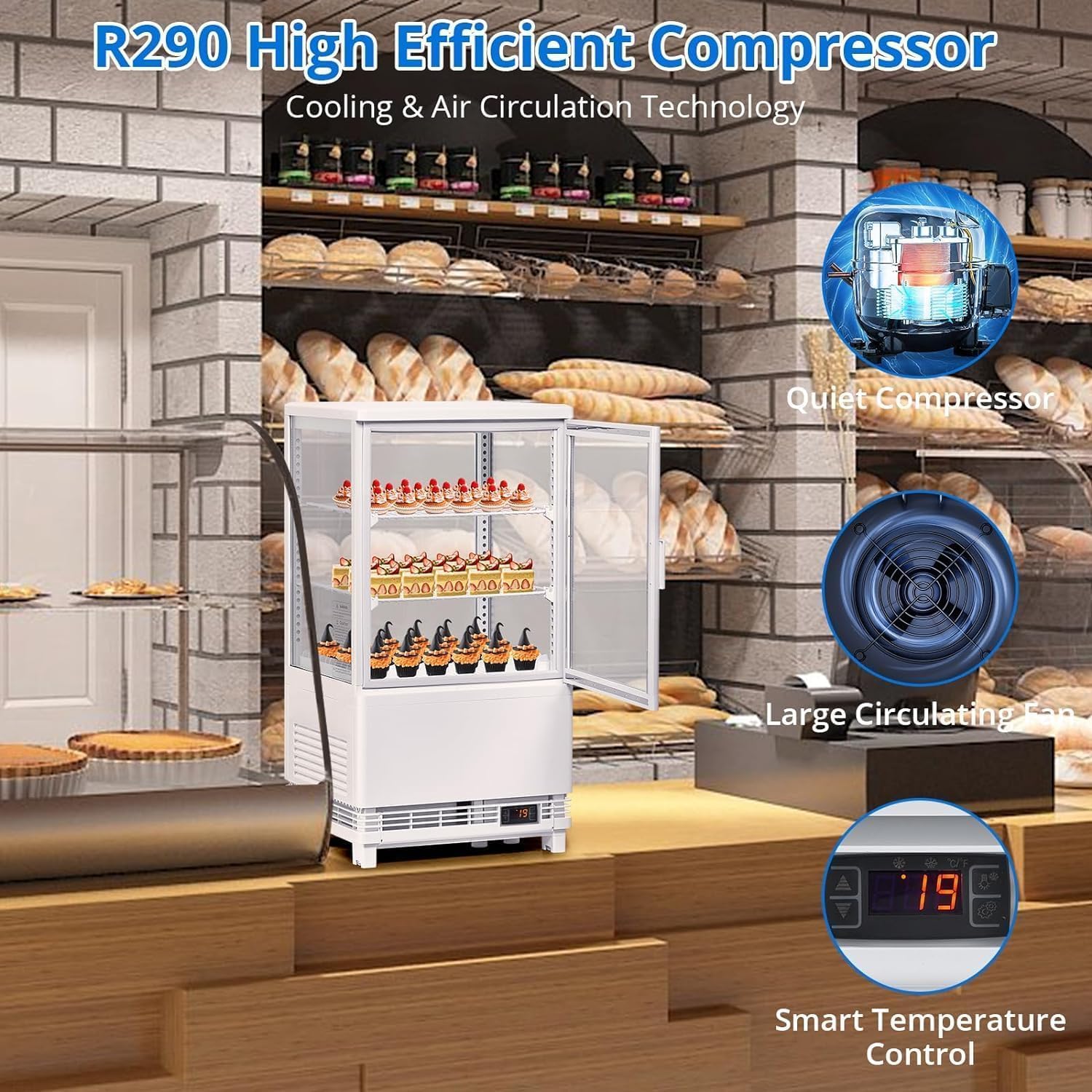 Commercial Beverage Refrigerator, Upright Beverage Display Refrigerator with Double Glass Door and Adjustable Shelves, Refrigerated Beverage Cooler for Restaurants, Bars, Shops