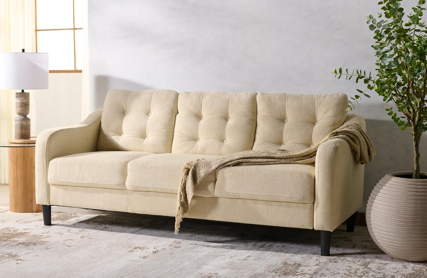 SAFAVIEH Couture Furniture Collection Nathaniel Cream Tufted 3-Seater Sofa