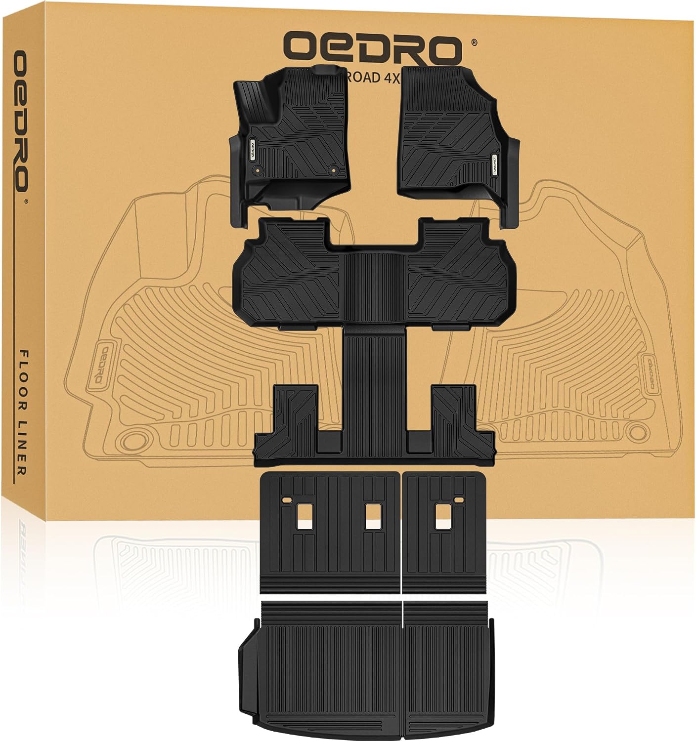 OEDRO Floor Mats & Cargo Liner with Backrest Mat for Chevy Traverse 2024-2026 (Only 7 Seats) & GMC Acadia 2024-2026 (Only 7 Seats) & Buick Enclave 2025-2026, Custom Fit TPE All Weather Floor Liners