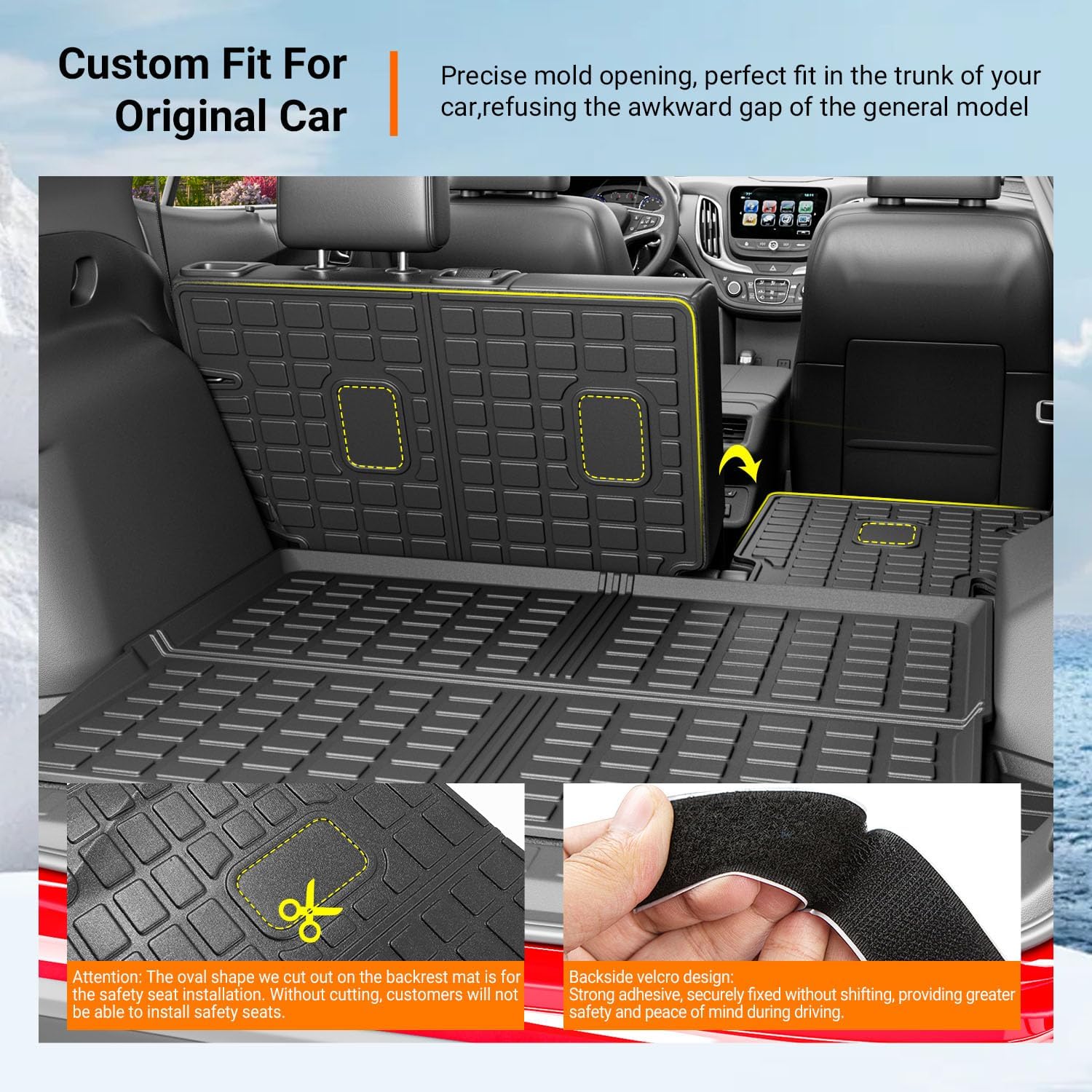 powoq Floor Mats Compatible with 2018-2024 Chevy Equinox/GMC Terrain Floor Mat Backrest Mats Replacement for Chevrolet Equinox GMC Terrain Accessories (Update Rear Trunk Mat+Backrest Mat+Floor Mat)