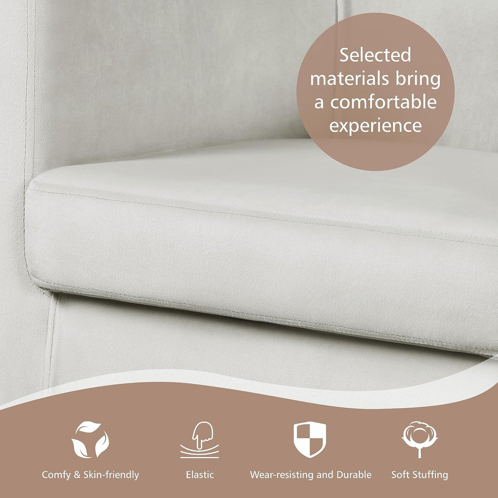 Yaheetech Velvet Accent Chair, Modern and Comfortable Armchairs, Upholstered Barrel Sofa Chair for Living Room Bedroom Waiting Room, Beige, 2pcs