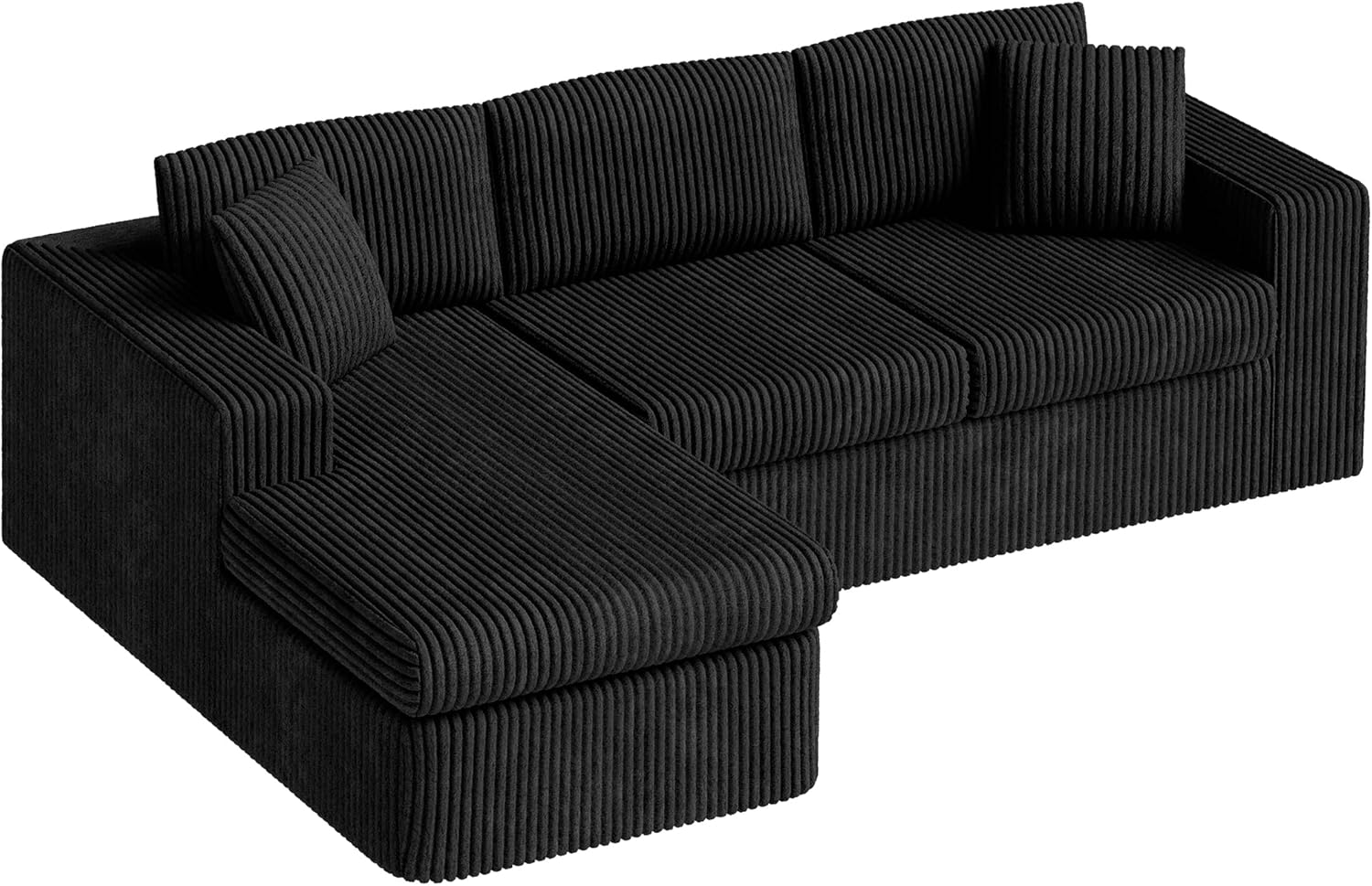 Vongrasig 105' Boneless Couches for Living Room, Sectional Couches Modular Sofa with L-Shaped Chaise, Memory Foam Comfy Cloud Couch with Plush Corduroy Fabric, No Assembly Required, Black