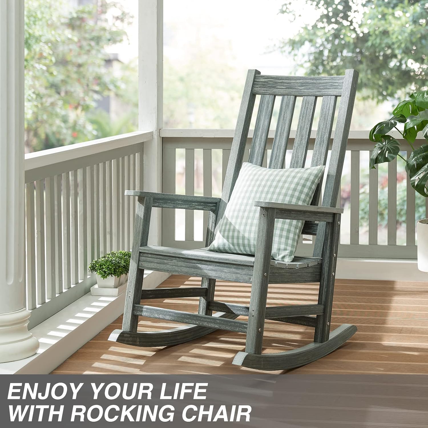 Rocking Chair Outdoor, HDPE Oversized Patio Rocking Chairs, Weather Resistant, 350lbs Heavy Duty Porch Rocker with High Back for Backyard, Fire Pit, Garden and Indoor (Grey)