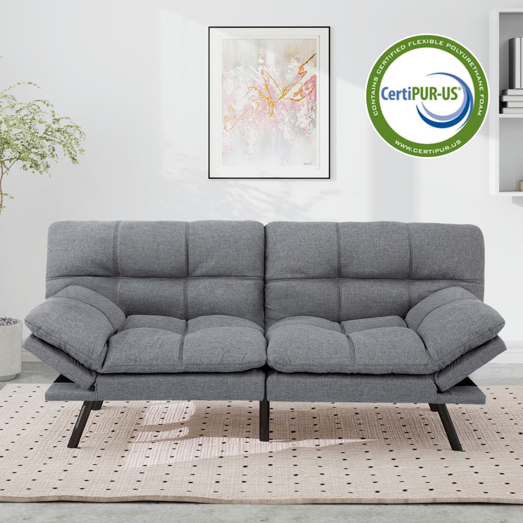 Opoiar 71-Inch Adjustable Futon Sofa Bed, Convertible Sleeper Couch with Split-Back Design for Personalized Comfort, Modern Loveseat Futon for Living Room & Small Spaces, Linen, Ash Gray