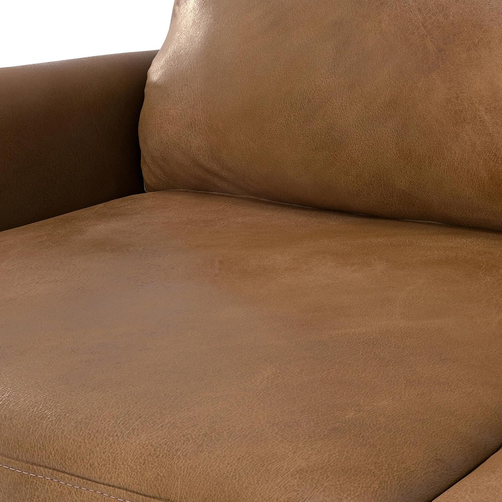 SIMPLIHOME Livingston Sofa - 90 inch Wide Top Grain Genuine Leather Sofa in Caramel Brown, Mid-Century Modern 3-Seater Couch for Living Room with Feather-Wrapped Cushions and Solid Wood Frame