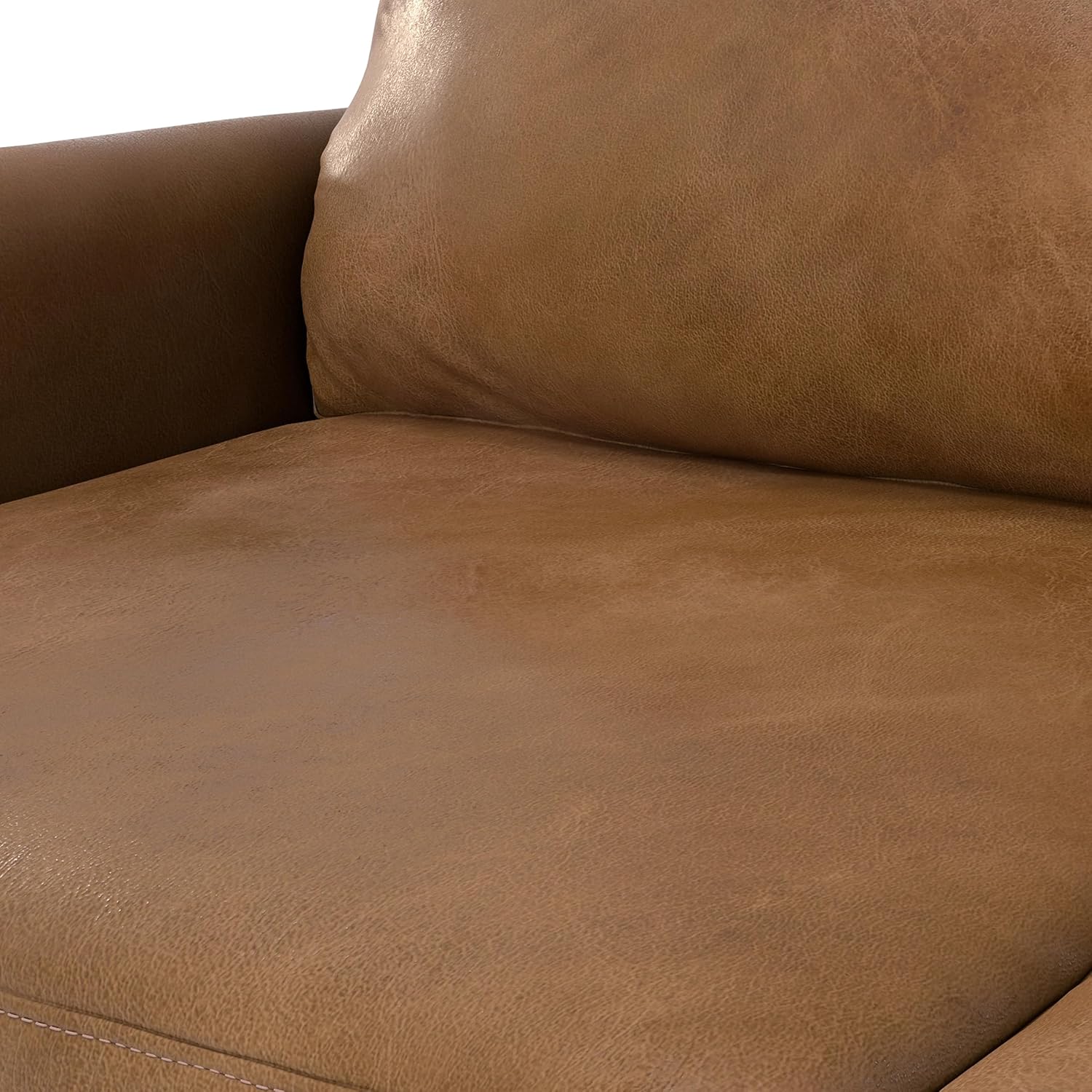 SIMPLIHOME Livingston Sofa - 90 inch Wide Top Grain Genuine Leather Sofa in Caramel Brown, Mid-Century Modern 3-Seater Couch for Living Room with Feather-Wrapped Cushions and Solid Wood Frame