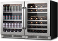 Wine Fridge Refrigerator 48 Inch Wine Cooler Bundle Built-In or Freestanding Wine Fridge with Glass Door Large Capacity Holds 46 Bottles 140 Cans Beverage For Home Bar Kitchen