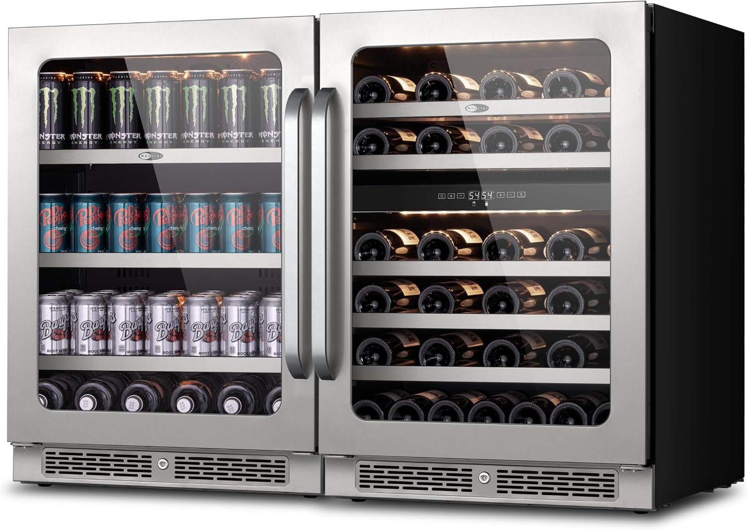 Wine Fridge Refrigerator 48 Inch Wine Cooler Bundle Built-In or Freestanding Wine Fridge with Glass Door Large Capacity Holds 46 Bottles 140 Cans Beverage For Home Bar Kitchen