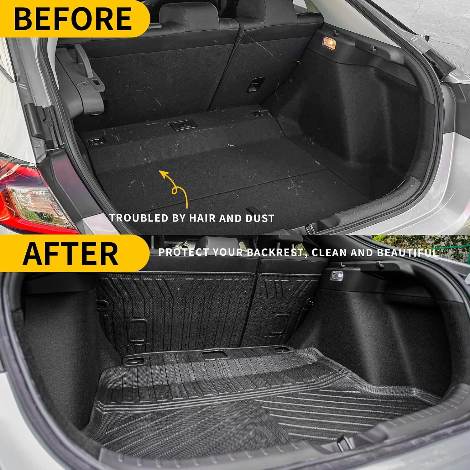 Floor Mats Compatible with 2022-2025 2026 Honda Civic Hatchback Cargo Mat Liner TPE Trunk Mat Back Seat Cover Kick Mat Civic Hatchback Accessories (Backrest Mats+Trunk Mat+Floor Mats)