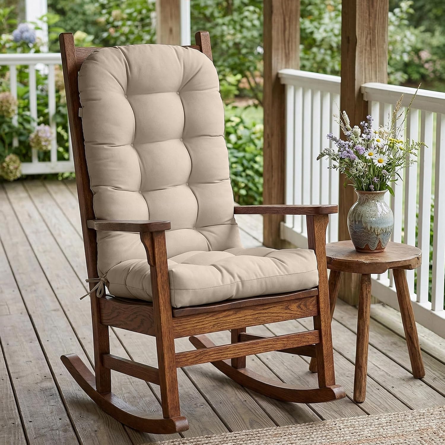 COOS BAY High Back Adirondack Chair Cushions for Outdoor Furniture, 49x20x5 in Water-Resistant Thick Tufted Patio Chair Cushions with Secure Straps, 2 Pack, Beige
