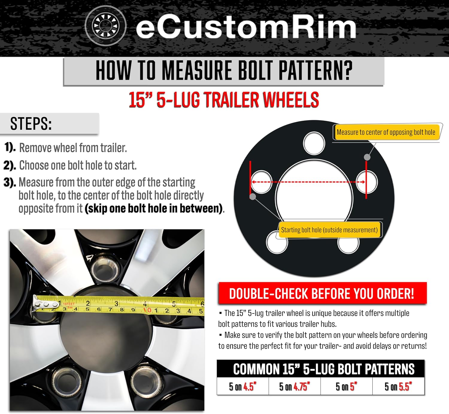 eCustomrim 2-Pack Trailer Wheel 15X6 15 Inch 5 Lug Silver Modular Rim | 15 X 6 Silver Grey Rim, 5 Lug on 4.5 Inch Bolt Pattern, 3.19 Inch Center Bore, 2150 Lbs Max Load, Trailer Tire Use Only