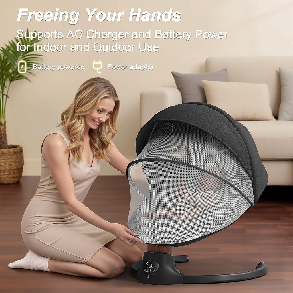 Baby Swings for Infants, FasonBaby Electric Baby Swing with 10 Preset Melodies, 5 Speeds, Remote Control and Bluetooth - Portable Infant Swing for Indoor and Outdoor(Black)