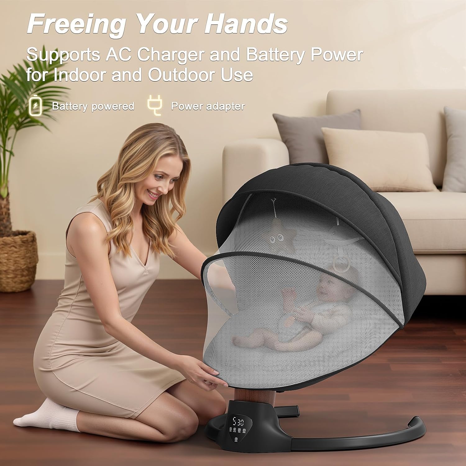 Baby Swings for Infants, FasonBaby Electric Baby Swing with 10 Preset Melodies, 5 Speeds, Remote Control and Bluetooth - Portable Infant Swing for Indoor and Outdoor(Black)