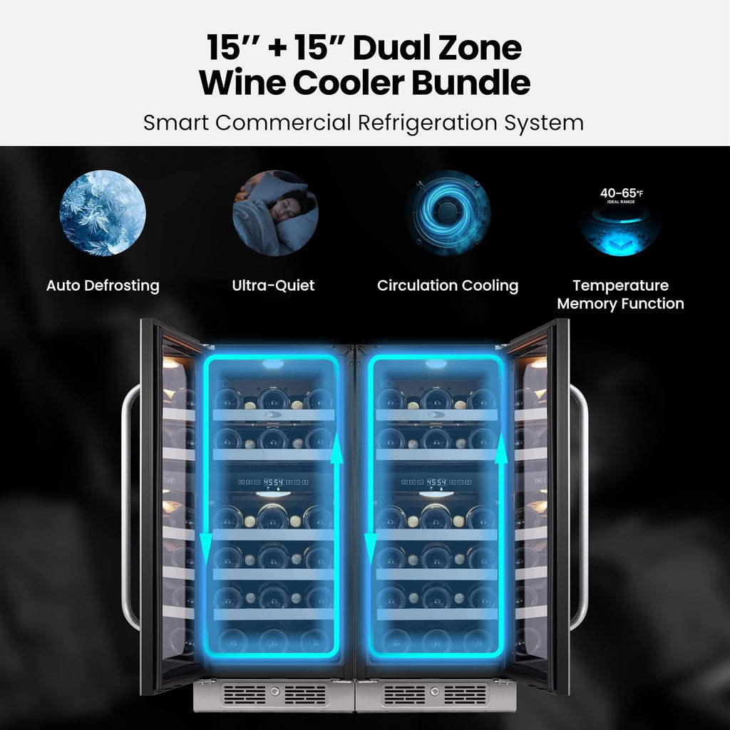 Wine Fridge Refrigerator 30 Inch Wine Cooler Bundle Built-In or Freestanding Wine Fridge with Glass Door Large Capacity Holds 58 Bottles Beverage For Home Bar Kitchen