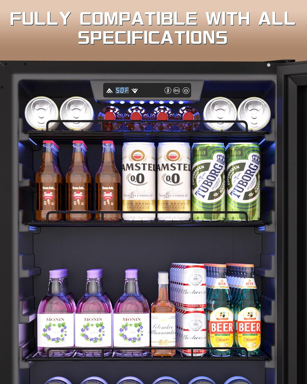 24-Inch Beverage Refrigerator, 200-Can Glass Door Cooler with Adjustable Shelves, Quiet Cooling, Freestanding or Under-Counter – Compatible with Beer, Soda, Wine, Milk, Suita