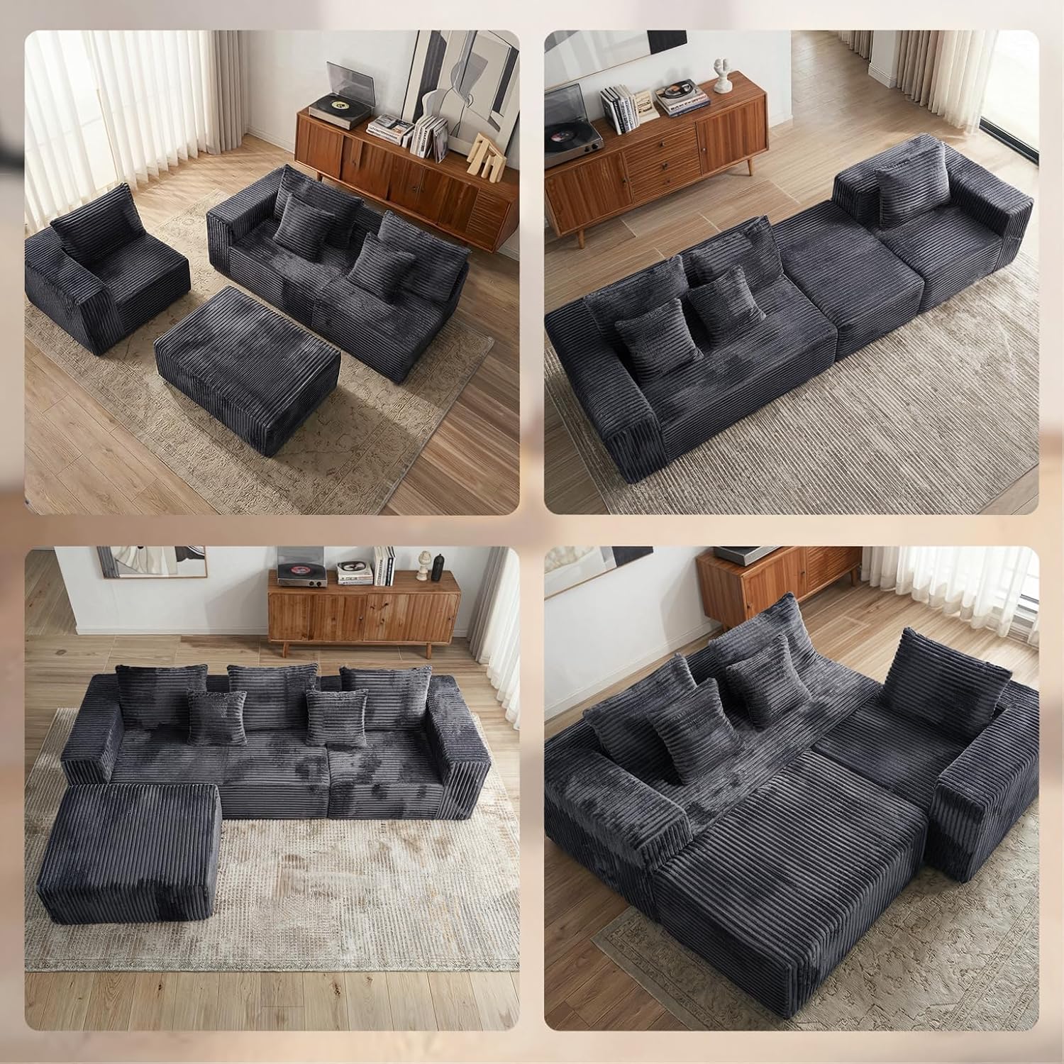Sytopia 109' L-Shaped Cloud Couch, Modular Sectional Sofa with Deep Seat for Living Room Bedroom, Modern Floor Couch Corduroy, Comfy Sleeper Futon Sofa Bed 40D Foam Furniture, Left Facing