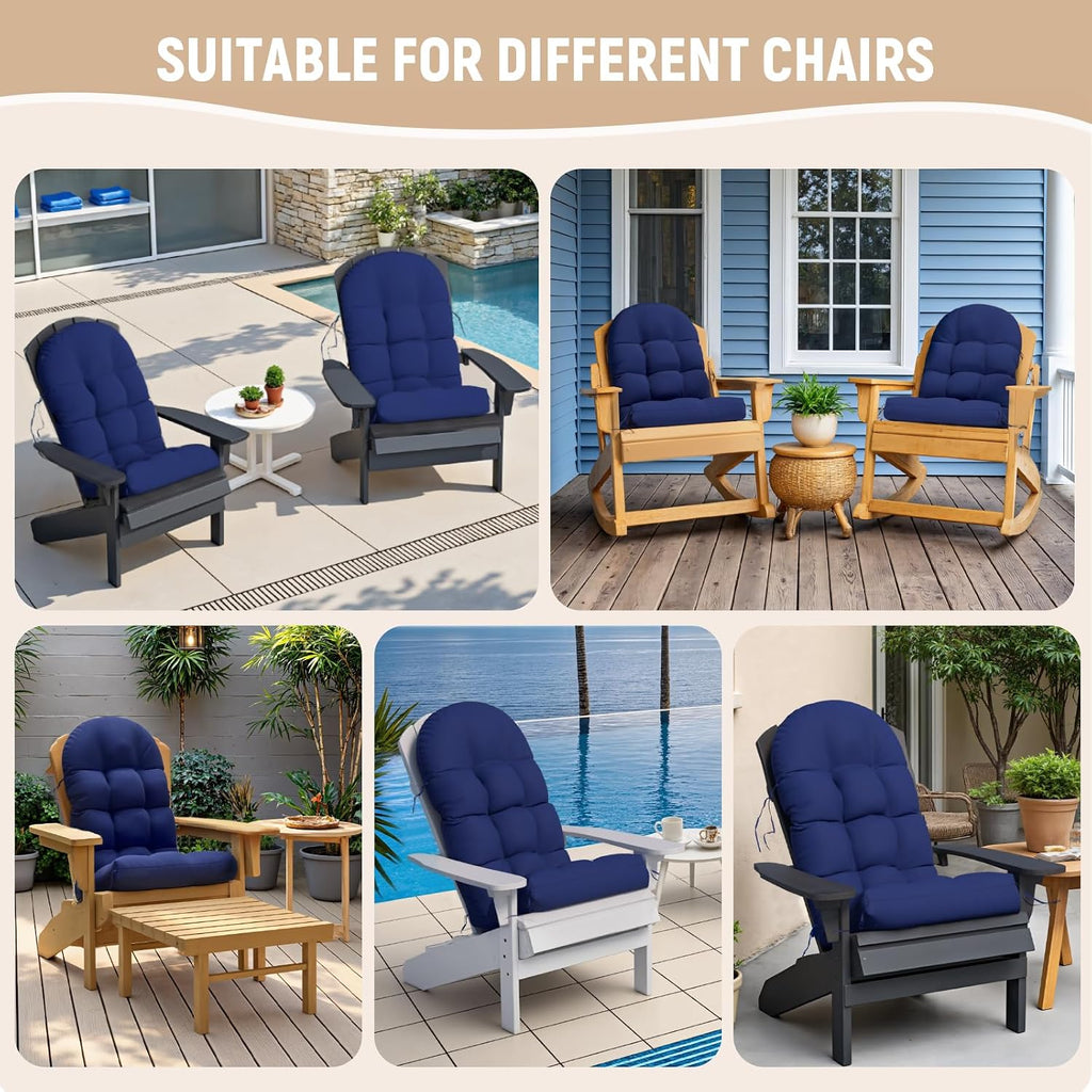 Sannwsg Adirondack Chair Cushion Set of 4, Rocking Chair Cushions, High Back Patio Cushions, Thickened Weather Resistant Patio Cushion with 6 Ties, Non Slip Fade & Waterproof