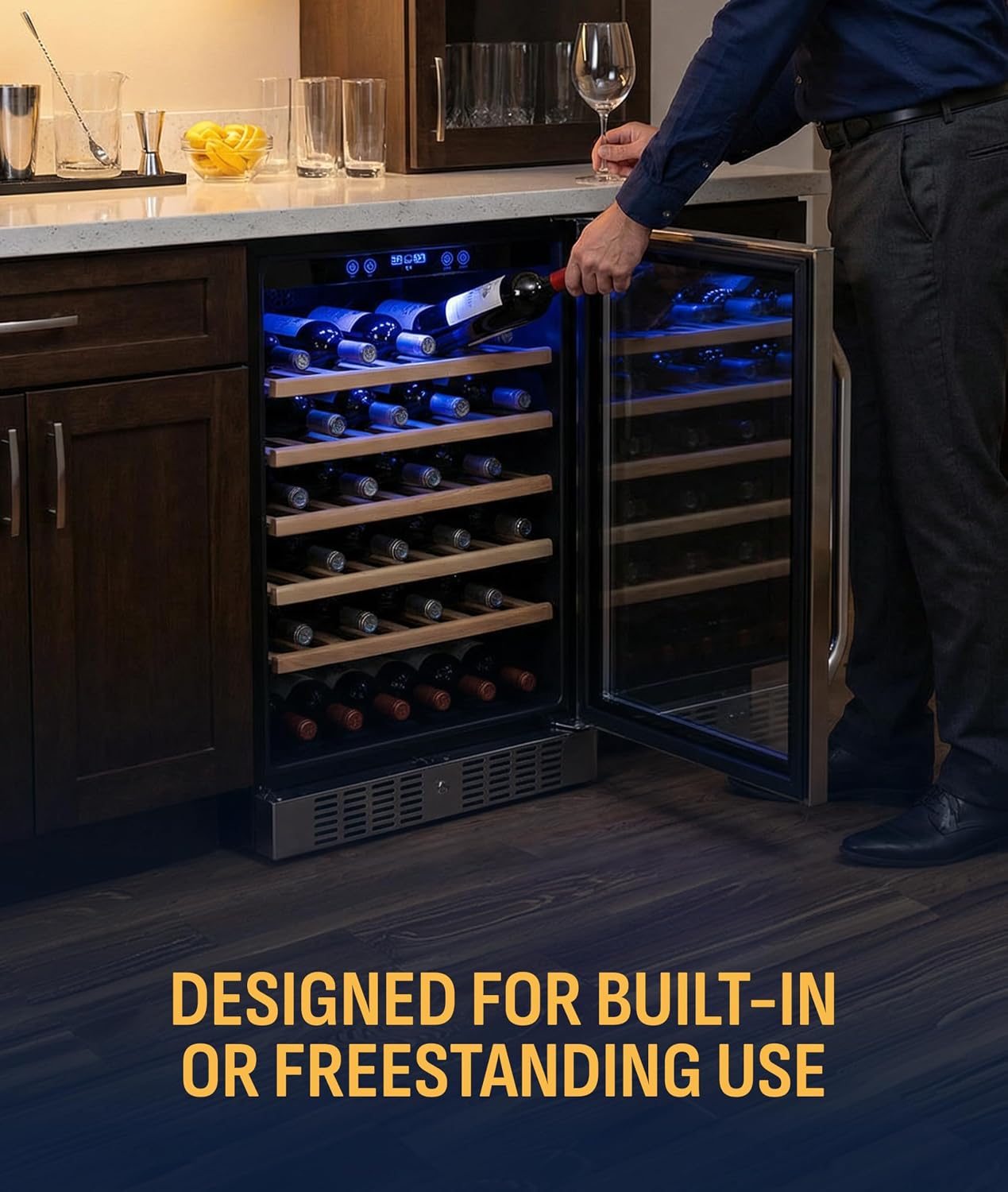 NewAir 24' Wine Fridge for 52 Bottles | Built-In or Freestanding Wine Cooler Refrigerator with Glass Door | Precision Cooling, Slide-Out Shelves & Quiet Compressor System | Stainless Steel