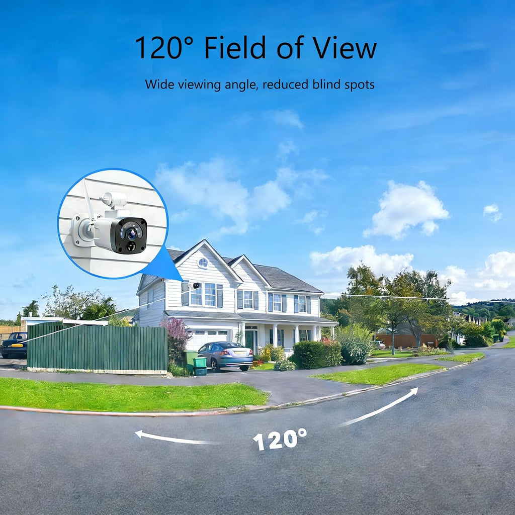 4MP Security Cameras Wireless Outdoor, Powered Solar Camera Outdoor Wireless, 10x Zoom, 120° View, Two-way audio, PIR Motion Detection, 64GB Local Storage, CAMCAMP 4-Cam Kit for Home CCTV Surveillance