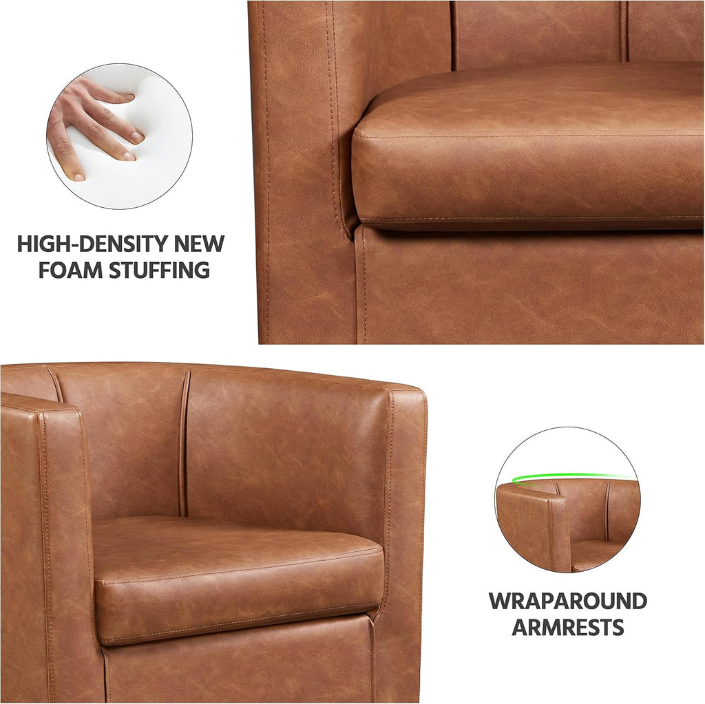 Yaheetech Accent Chair, PU Leather, Modern and Comfortable Armchairs, Upholstered Barrel Sofa Chair for Living Room Bedroom Waiting Room, 2PCS, Brown