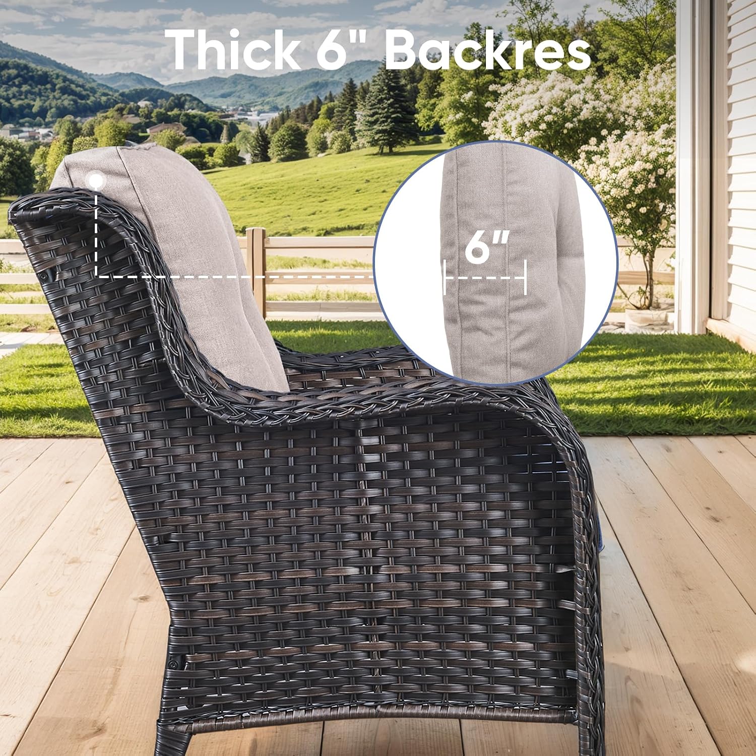 Outdoor Chair Cushions 3 Packs - Outside High Back Thick Water-Resistant Cushion 22x24 with Zipper Cover for Patio Glider Rocking Chairs Loveseat Couch – Beige/Buckle
