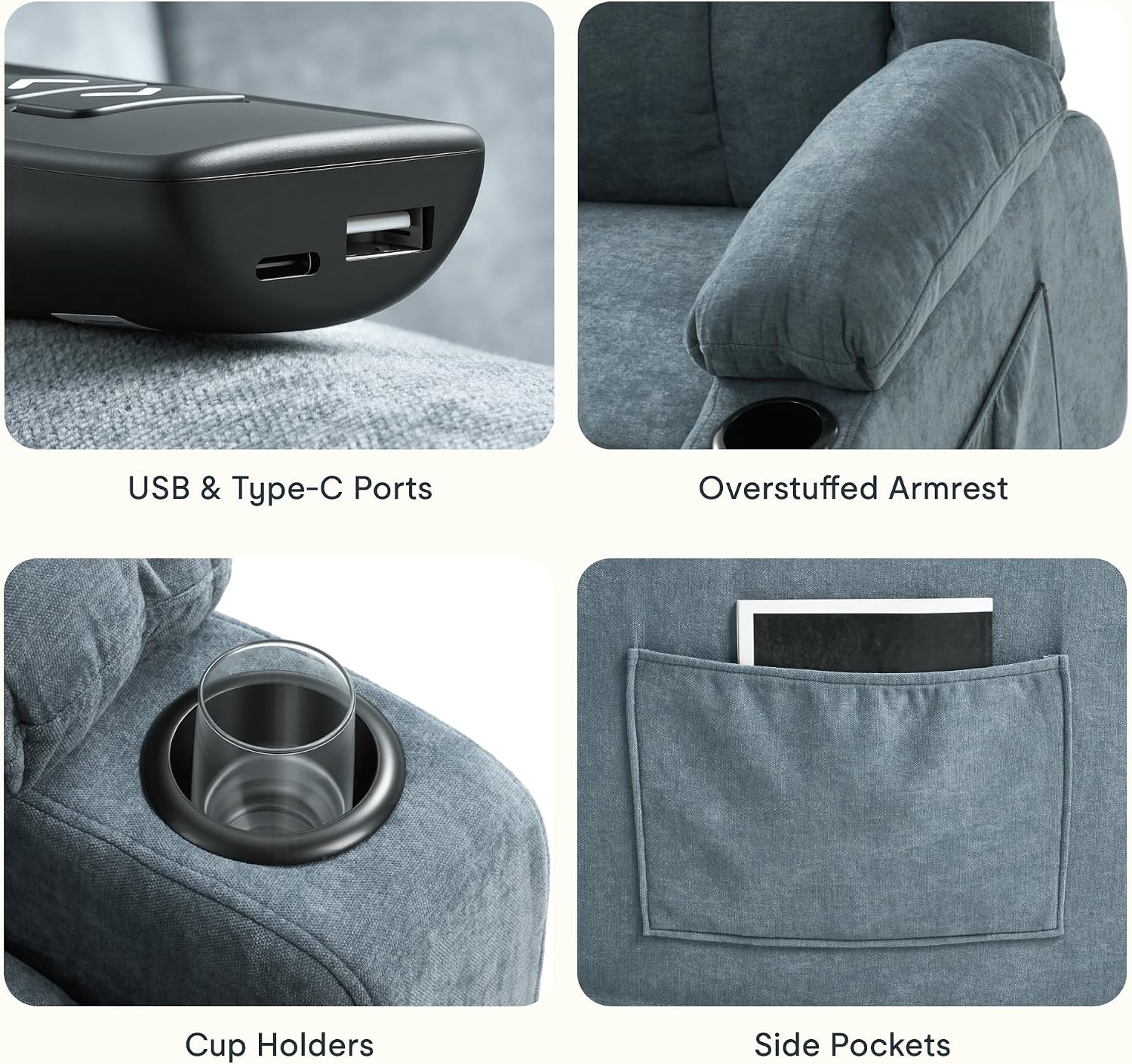 FLEXISPOT XL31 Power Lift Recliner Chair for Elderly, Electric Lift Chair with Massage & Heat, Fabric Reclining Sofa w/USB & Type-C Charging for Living Room Bedroom(Medium Size, Denim Blue)