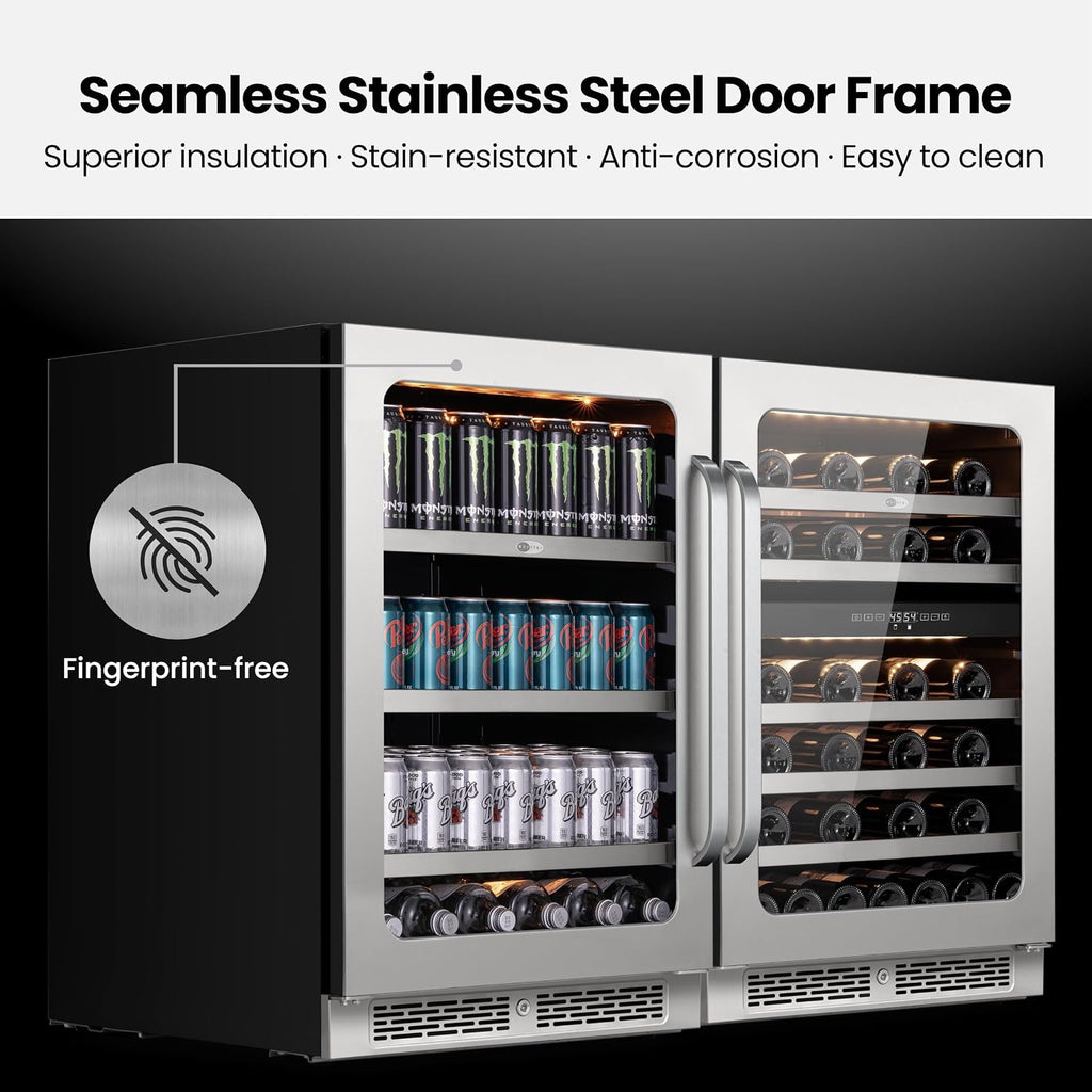 Wine Fridge Refrigerator 48 Inch Wine Cooler Bundle Built-In or Freestanding Wine Fridge with Glass Door Large Capacity Holds 46 Bottles 140 Cans Beverage For Home Bar Kitchen