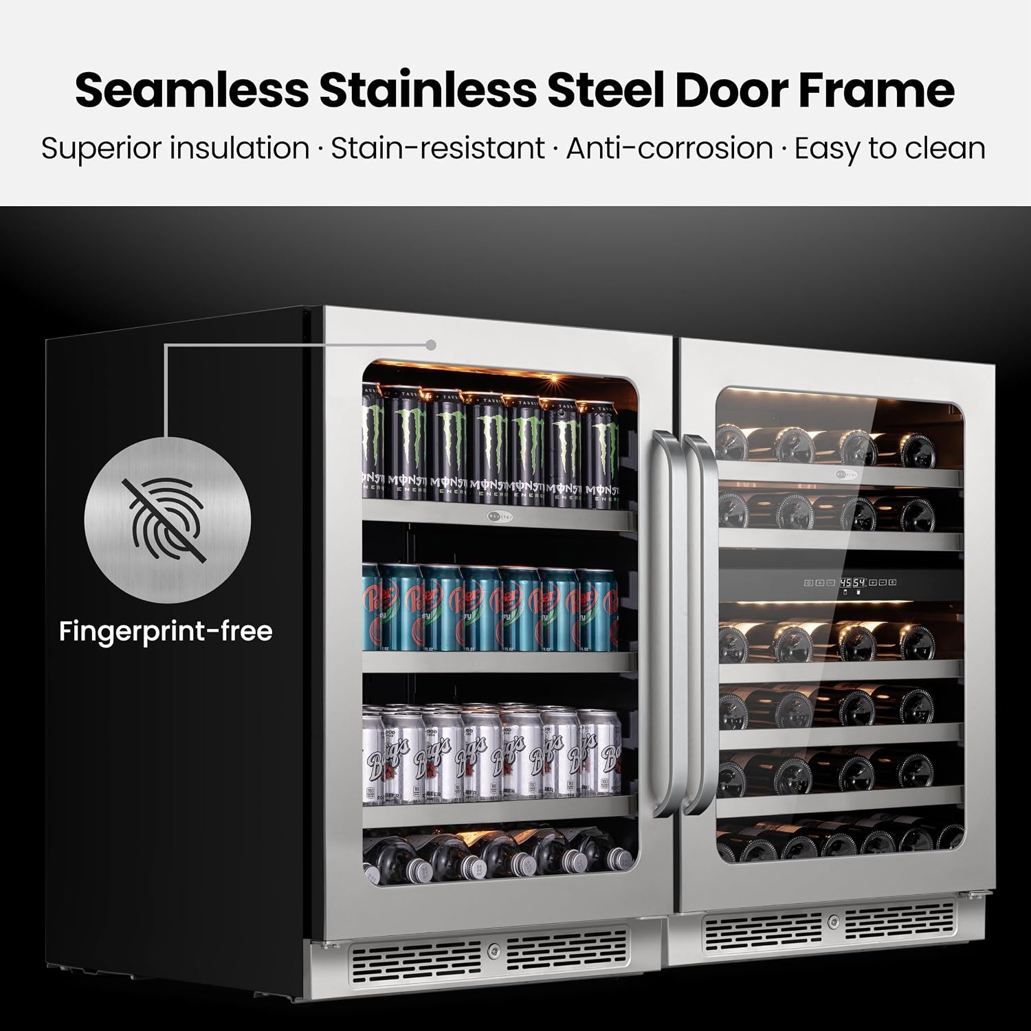 Wine Fridge Refrigerator 48 Inch Wine Cooler Bundle Built-In or Freestanding Wine Fridge with Glass Door Large Capacity Holds 46 Bottles 140 Cans Beverage For Home Bar Kitchen