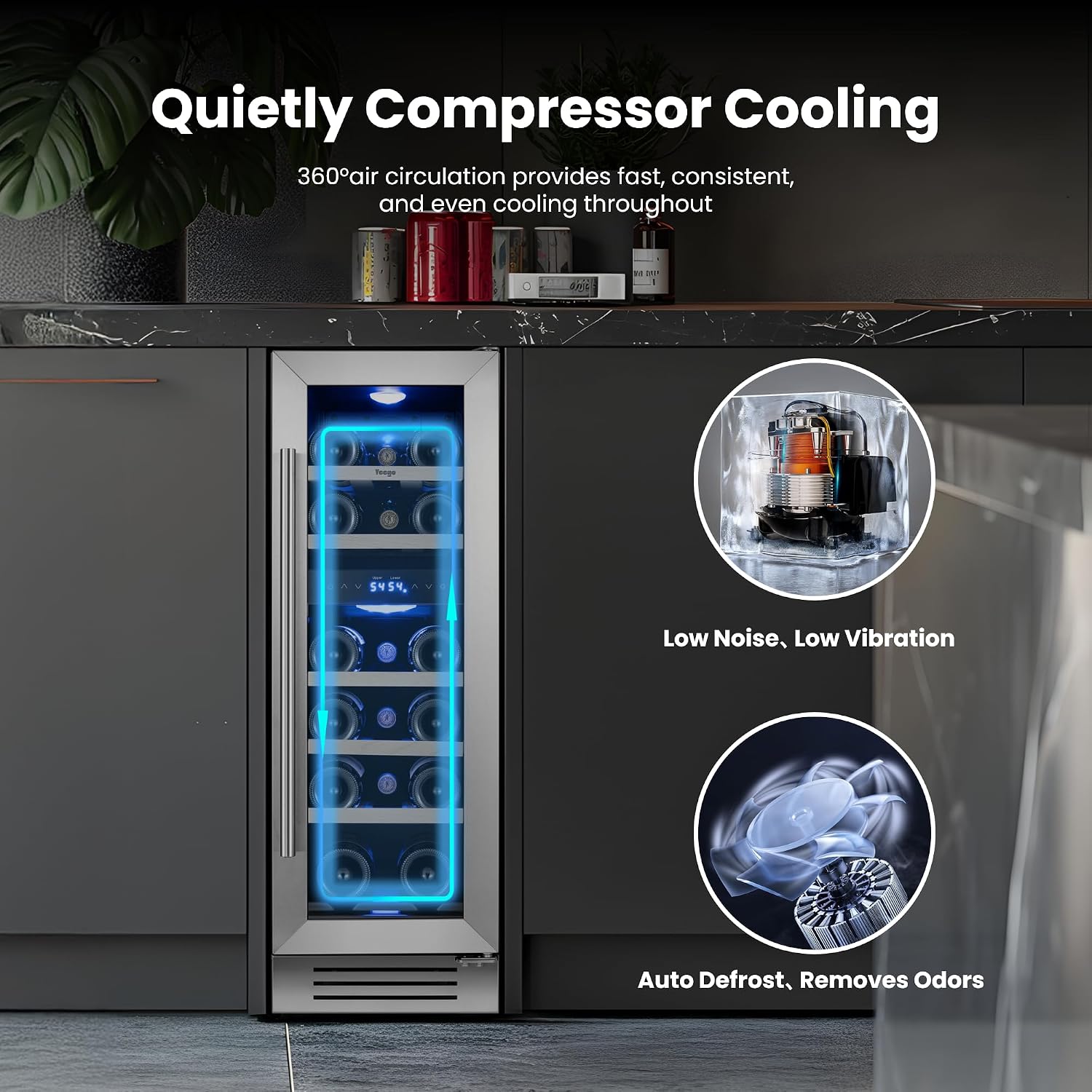 Yeego Wine Fridge Cooler - 12 Inch Wine Fridge Hold 17 Bottles, 40-65°F Dual Zone Wine Refrigerator Glass Door, Built in Fridge, Freestanding or Adjustable Shelves Fridge for Home Bar Office