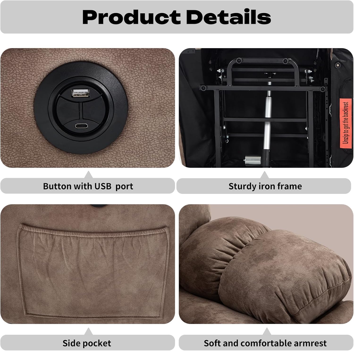 CANMOV Power Loveseat Recliner Sofa for Elderly, Power Lift Recliner Sofa for Living Room, Reclining Loveseat Sofa with Storage Console,Hidden Cup Holders, 2 Seat, Light Brown