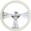 Flame Steering Wheel 5-bolt 14 Inch Aluminum with Cream Wrap and Horn