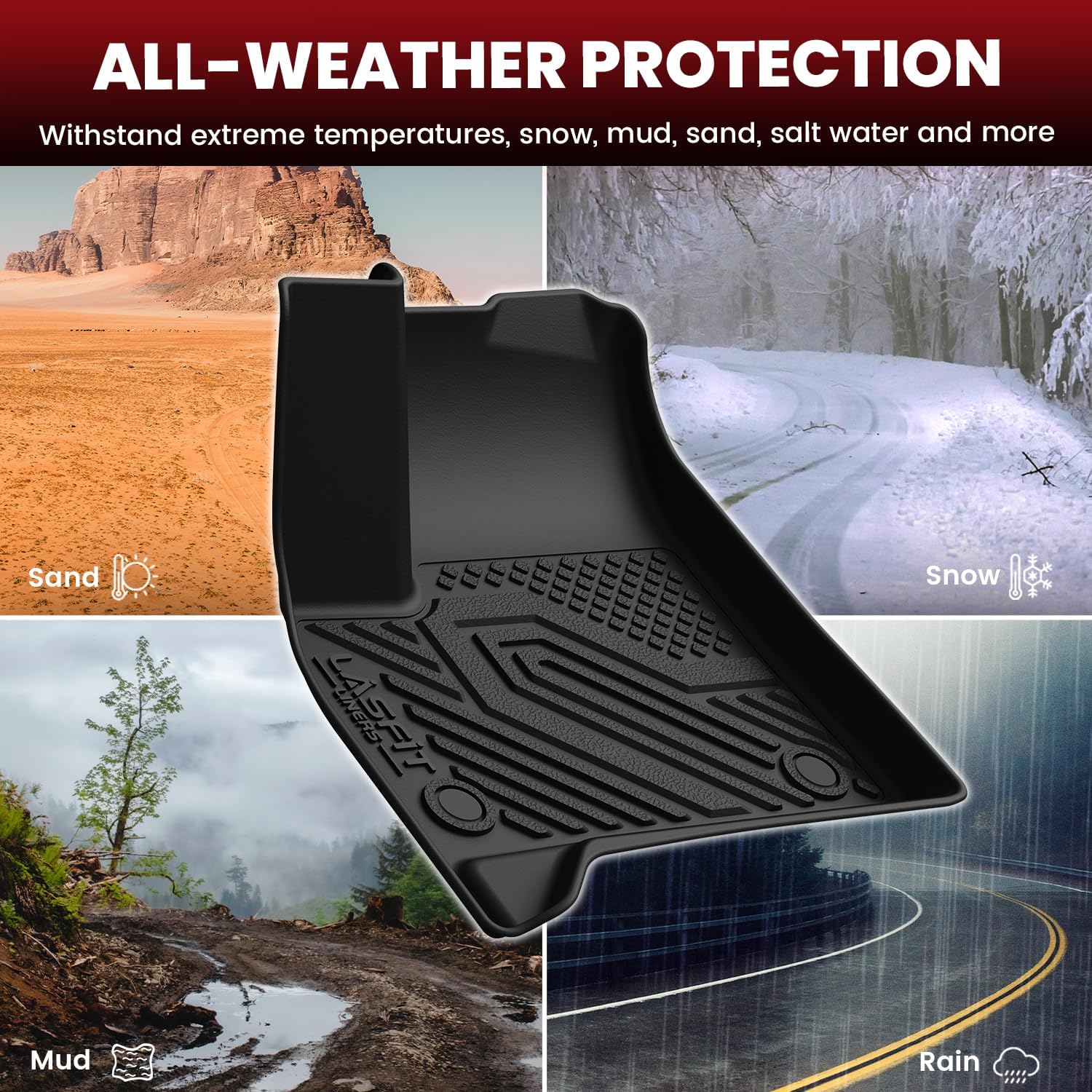 LASFIT Floor Mats & Cargo Liner with Backrest Mat for Chevy Traverse 2024-2026 (Only 8 Seats) & GMC Acadia 2024-2026 (Only 8 Seats), All Weather TPE Custom Fit Car Floor Liners Full Seat, Black