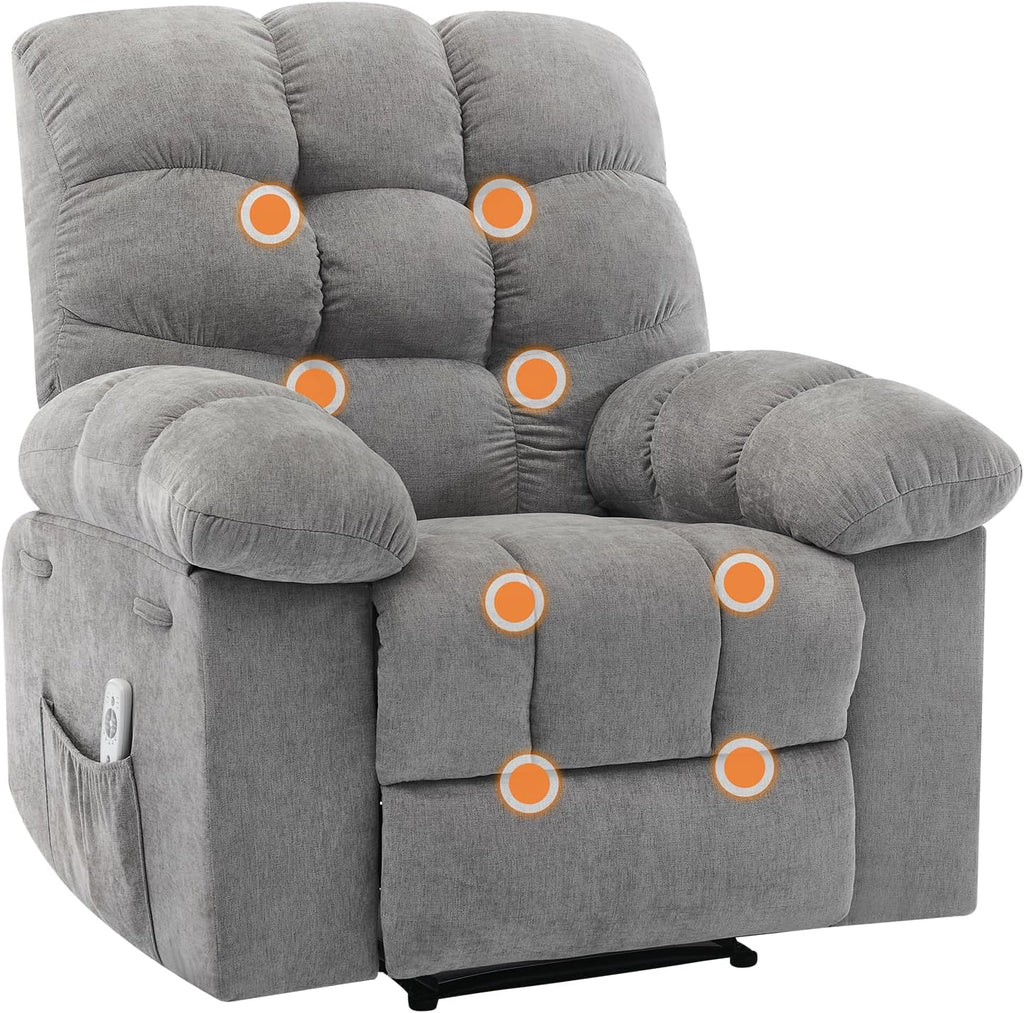 21.4in Wide Rocking Recliner Chair,Massage & Heat Function, Ergonomic Breathable Fabric with 2 Side Pockets & Remote for Living Room/Bedroom