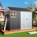 VanAcc 8.5x7.1x7.5 FT Galvanized Steel Outdoor Storage Shed, Lockable Double Hinged Doors and 4 Vents, Metal Shed for Backyard Storage, Dark Black/White