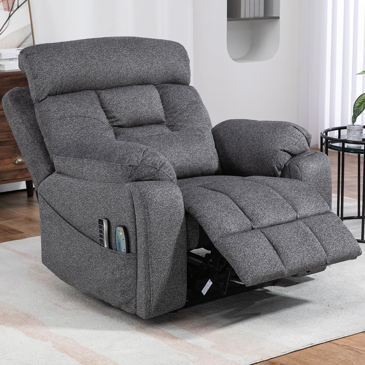 Oversized Lazy Boy Recliner Chair, 4 Motor Recliner with Power Headrest and Lumbar, Nursing Lift Chair with Vibrating Massage and Heated Seat