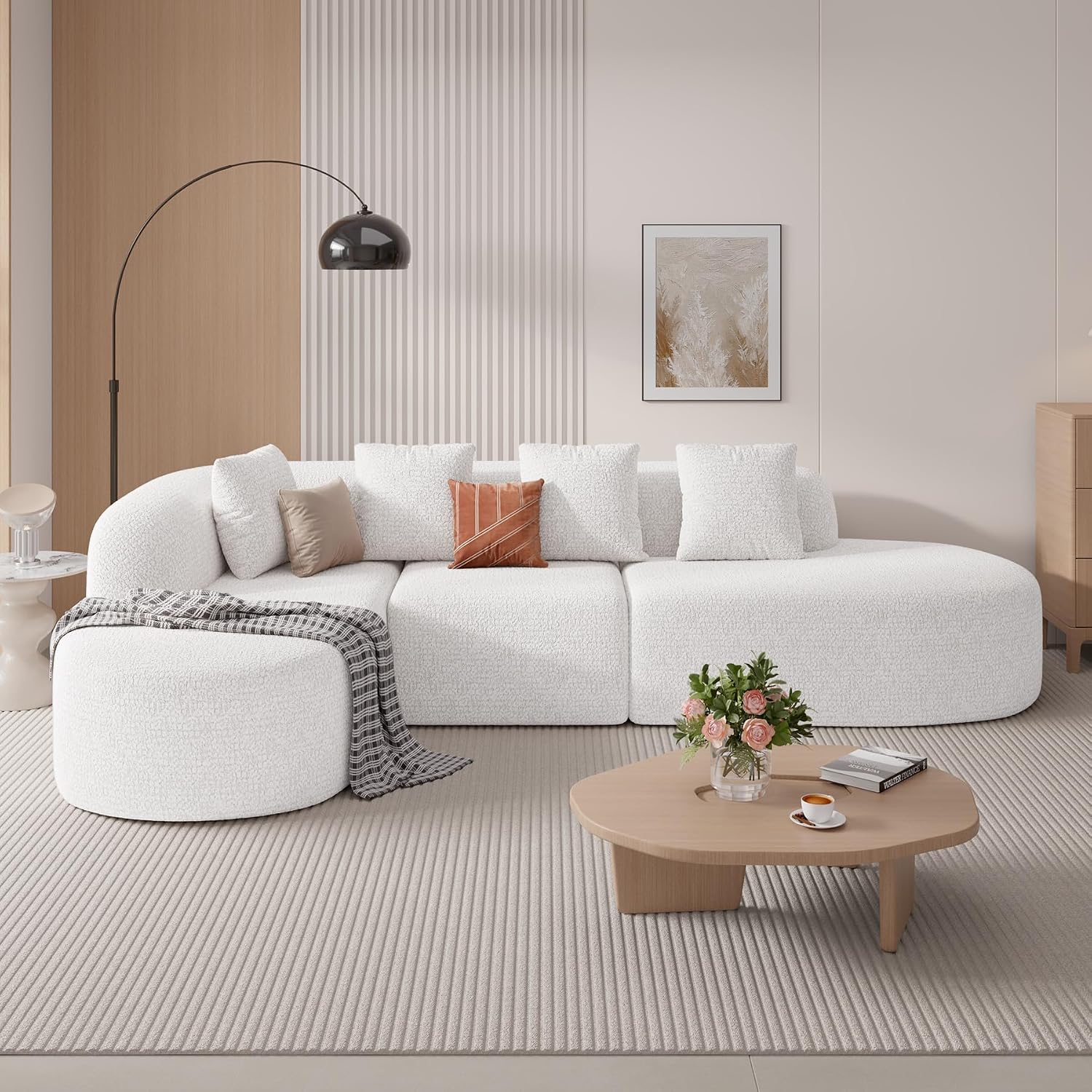 114 Inch Boneless Curved Couches for Living Room,Modern Modular Sectional Sofa with Chaise,L-Shape Cloud Sectional Couch,No Assembly Required,Beige