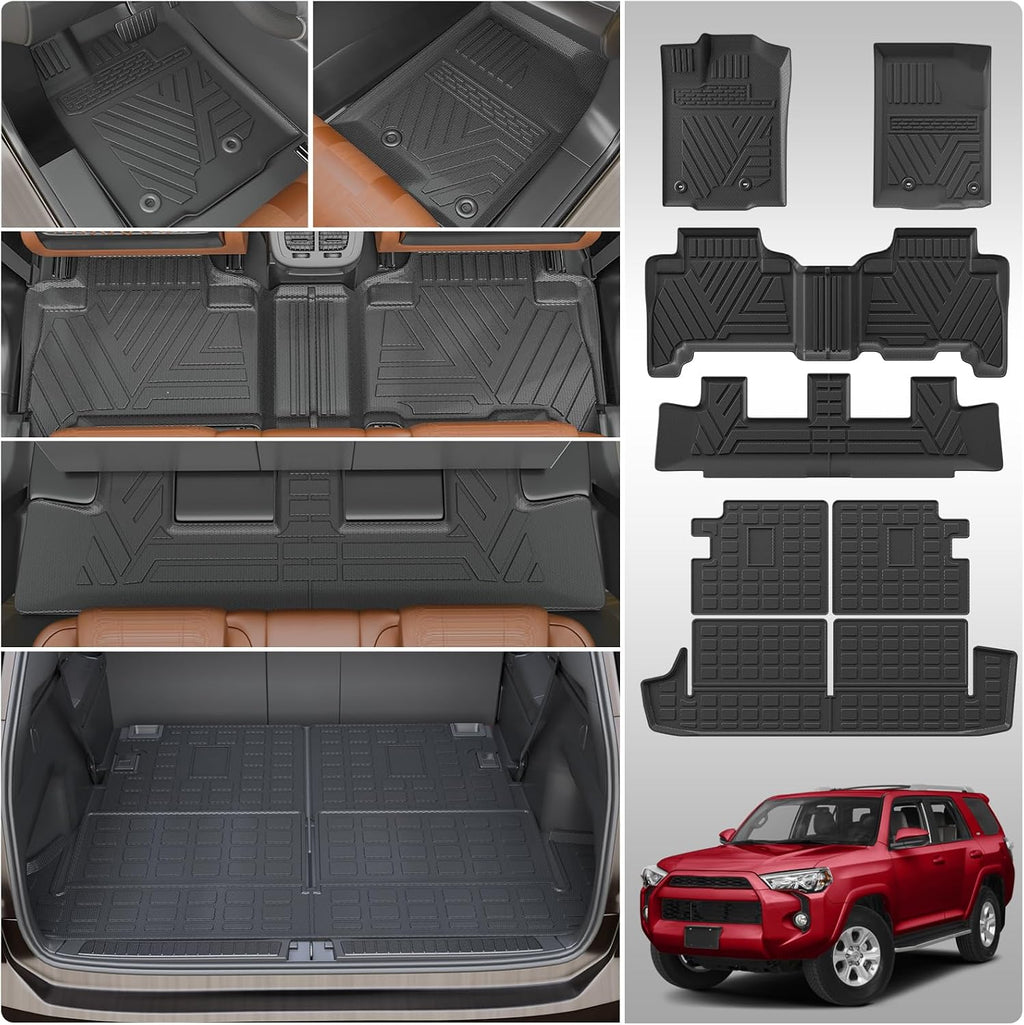Floor Mats Compatible with 2013-2024 Toyota 4 Runner 7 Seat Cargo Liner Trunk Liner Back Seat Protectors 2023 4Runner Accessories (Fit 7 Seat, Floor Mats+Cargo Mat+3rd Row Backrest Mats)